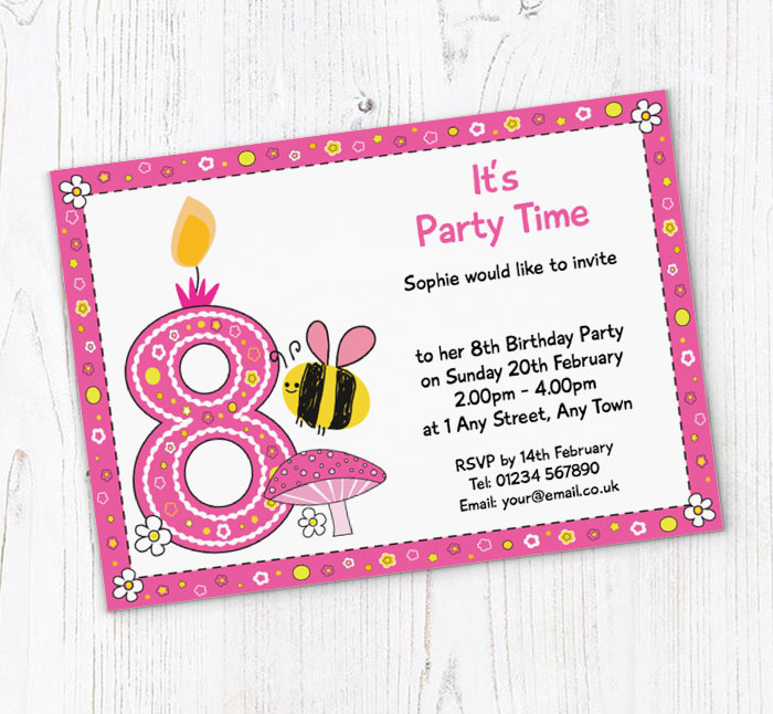 bumble bee 8th birthday invitations