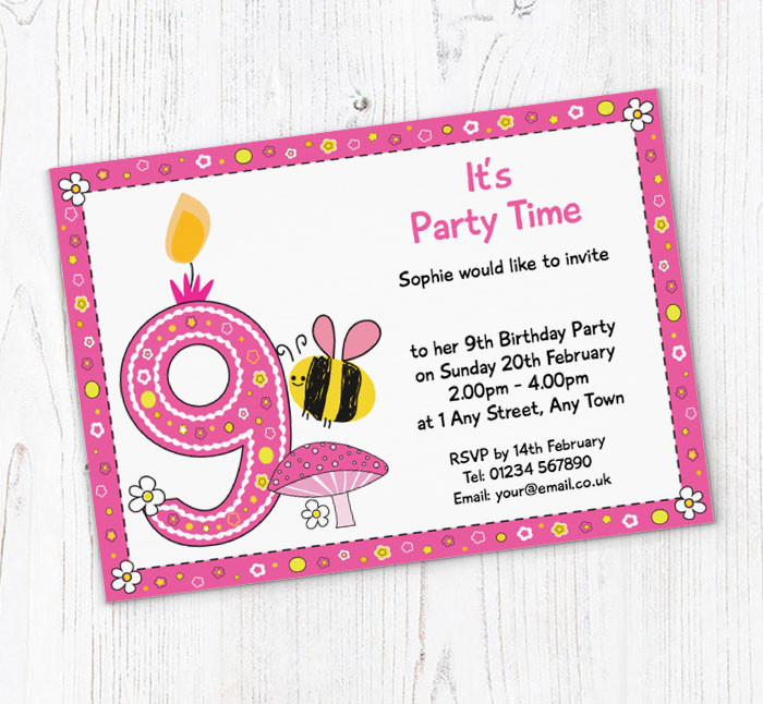 bumble bee 9th birthday invitations