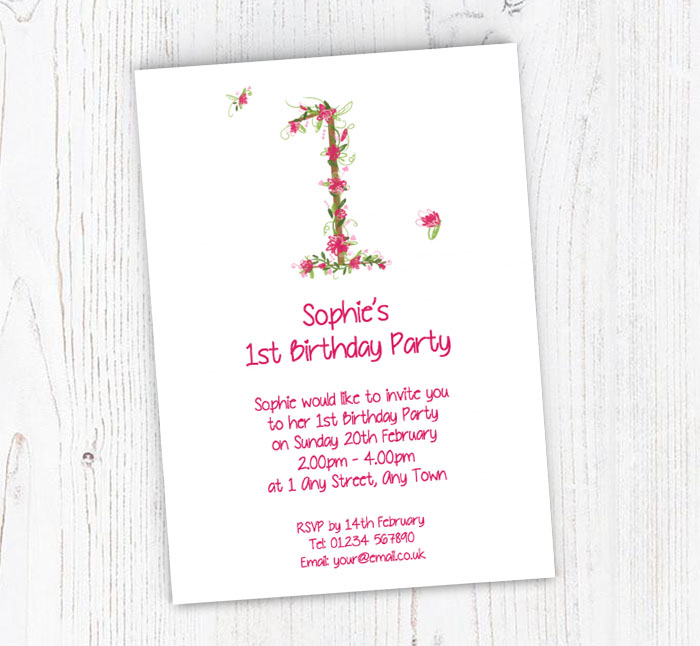 floral 1st birthday party invitations