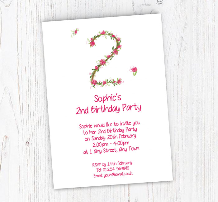 floral 2nd birthday party invitations