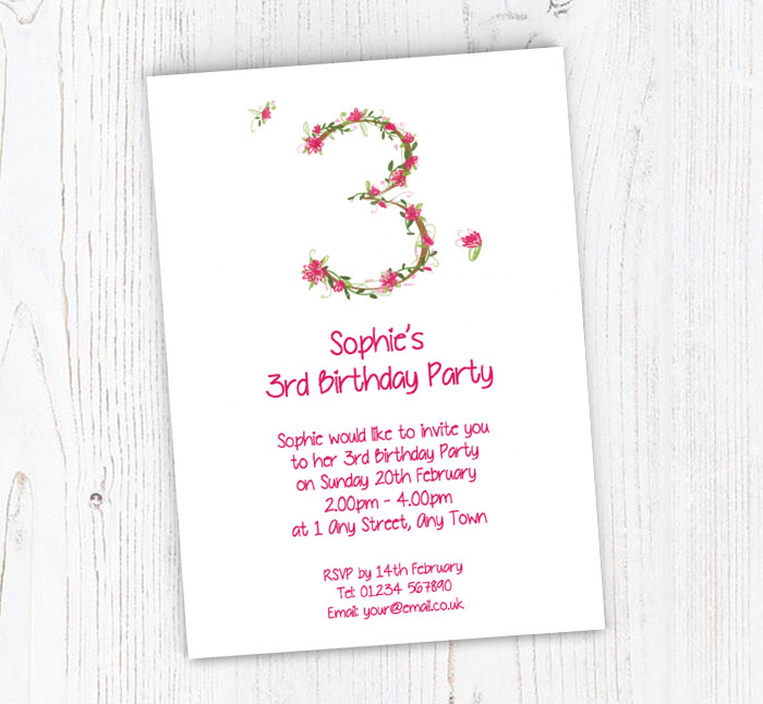 floral 3rd birthday party invitations
