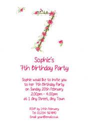 floral 7th birthday party invitations