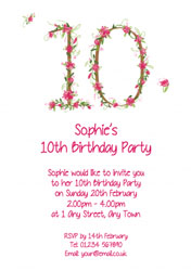 floral 10th birthday party invitations