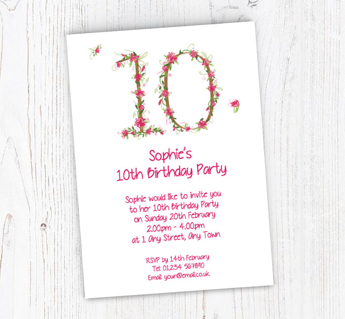 floral 10th birthday party invitations