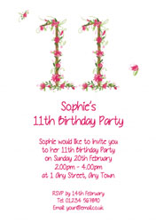 floral 11th birthday party invitations