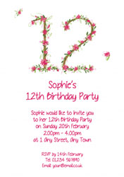 floral 12th birthday party invitations