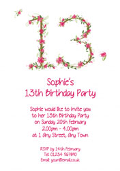 floral 13th birthday party invitations