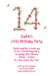 floral 14th birthday party invitations