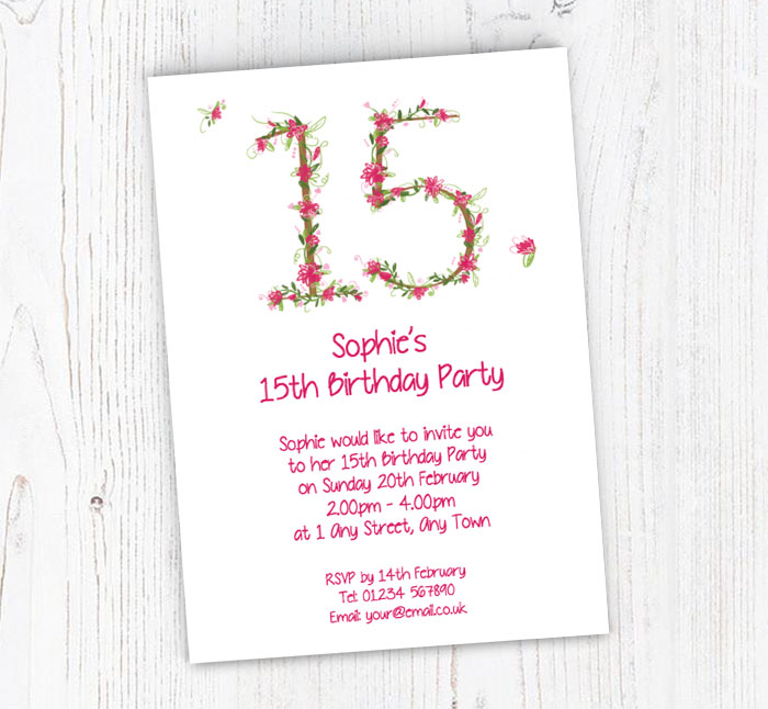 floral 15th birthday party invitations