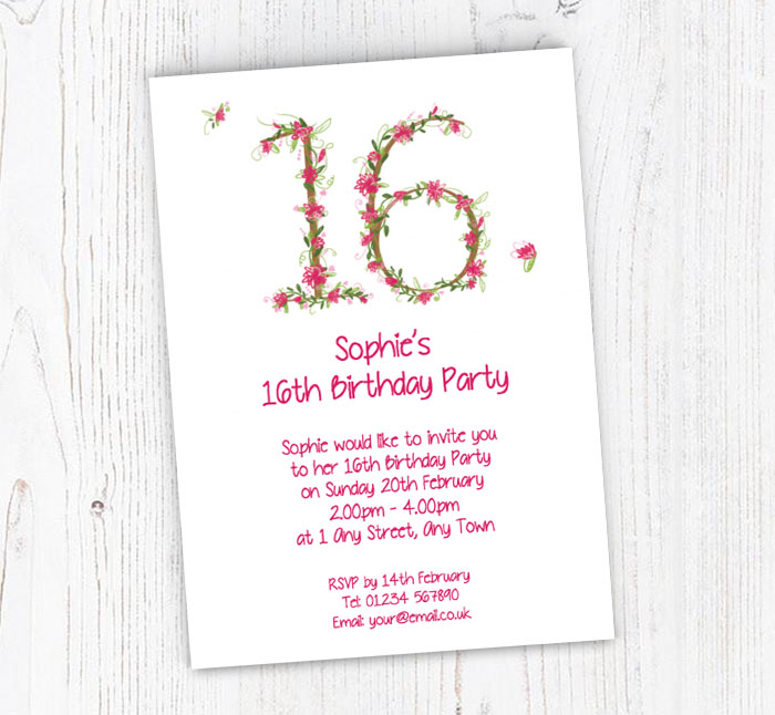 floral 16th birthday party invitations