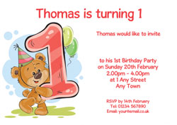 party bear 1st birthday party invitations