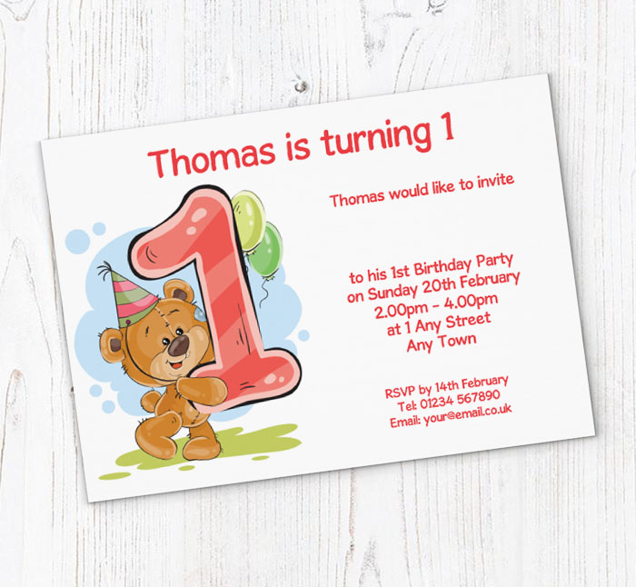 party bear 1st birthday party invitations