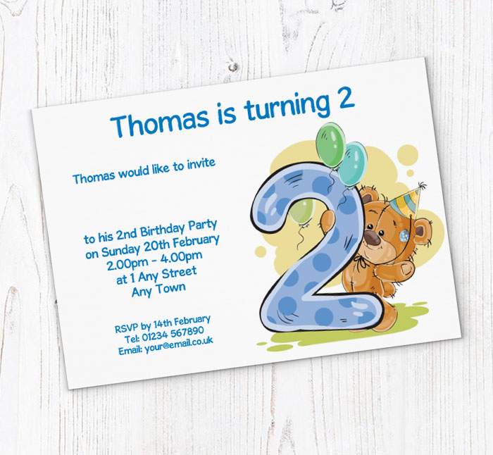 party bear 2nd birthday party invitations