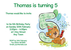 party bear 5th birthday party invitations