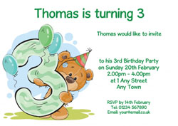 party bear 3rd birthday party invitations