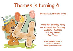 party bear 4th birthday party invitations