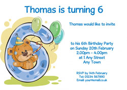 party bear 6th birthday party invitations