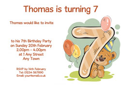 party bear 7th birthday party invitations
