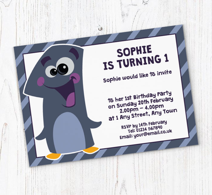 penguin 1st birthday party invitations