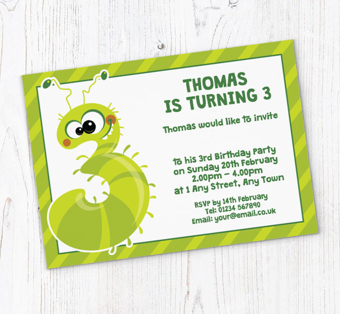 caterpillar 3rd birthday party invitations