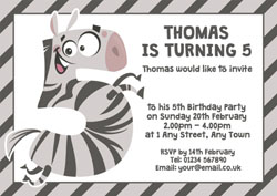 zebra 5th birthday party invitations