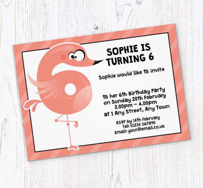 flamingo 6th birthday party invitations