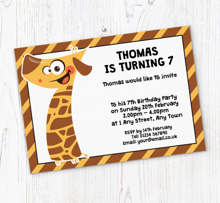 giraffe 7th birthday party invitations