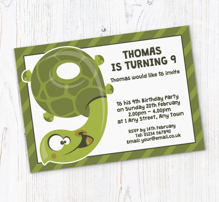 turtle 9th birthday party invitations