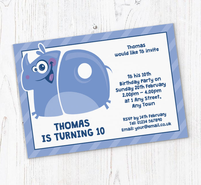 rhino 10th birthday party invitations