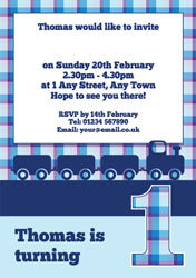 blue train 1st birthday invitations