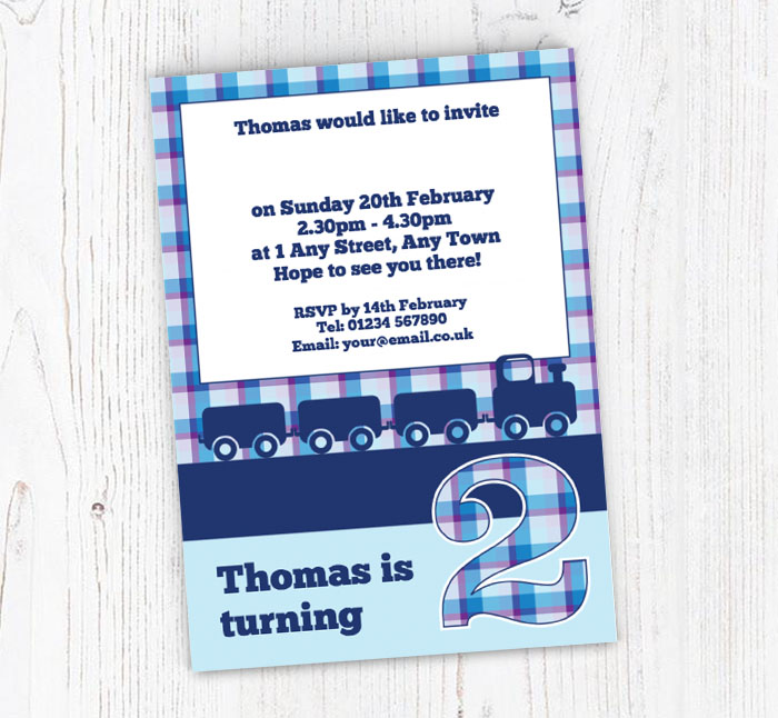 blue train 2nd birthday invitations