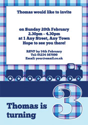 blue train 3rd birthday invitations