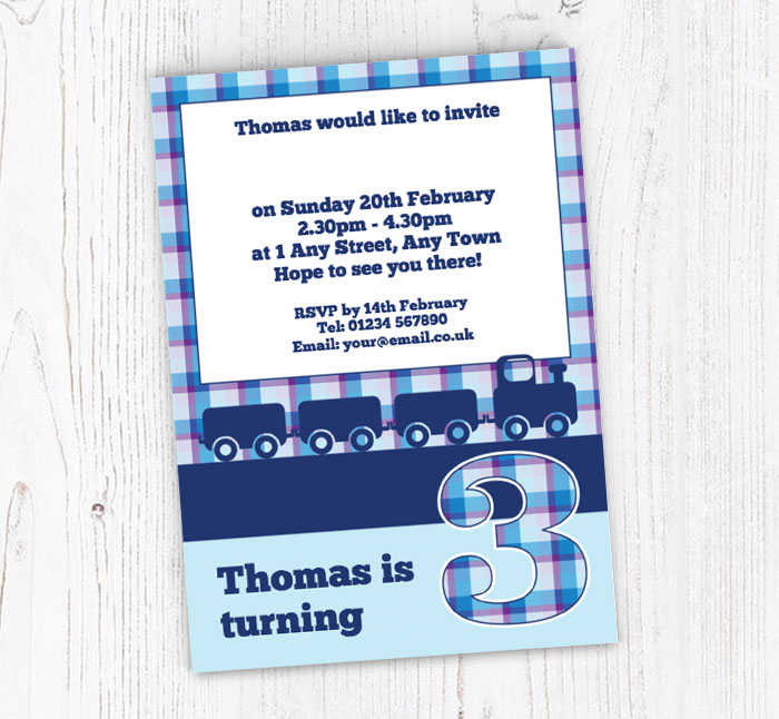 blue train 3rd birthday invitations