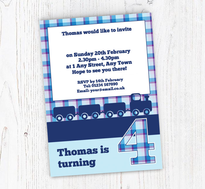 blue train 4th birthday invitations