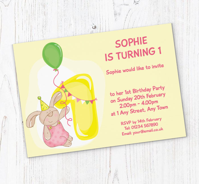 bunny rabbit 1st birthday invitations