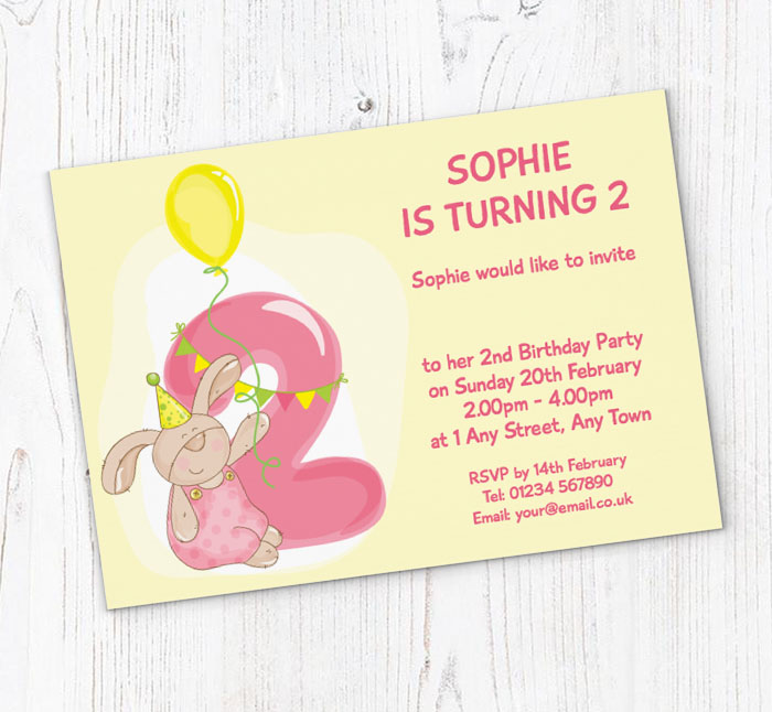 bunny rabbit 2nd birthday invitations