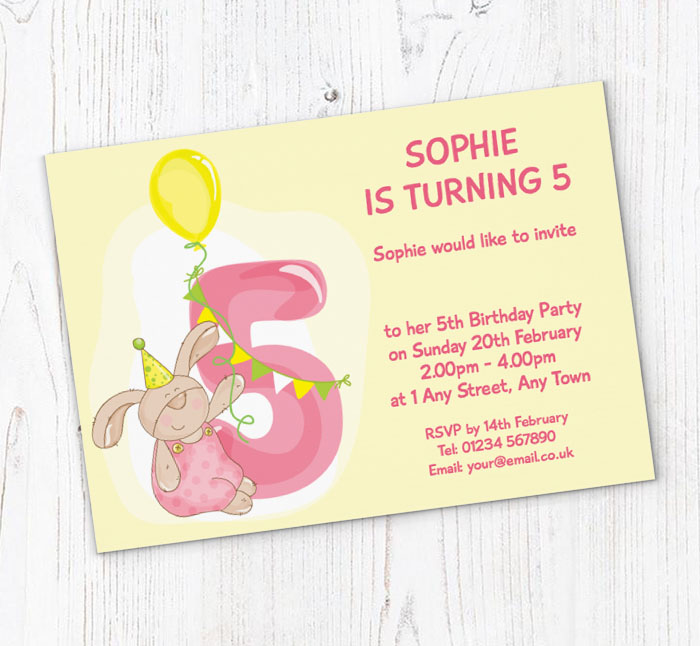 bunny rabbit 5th birthday invitations