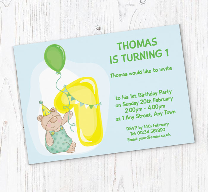 teddy bear 1st birthday invitations