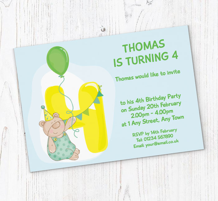 teddy bear 4th birthday invitations