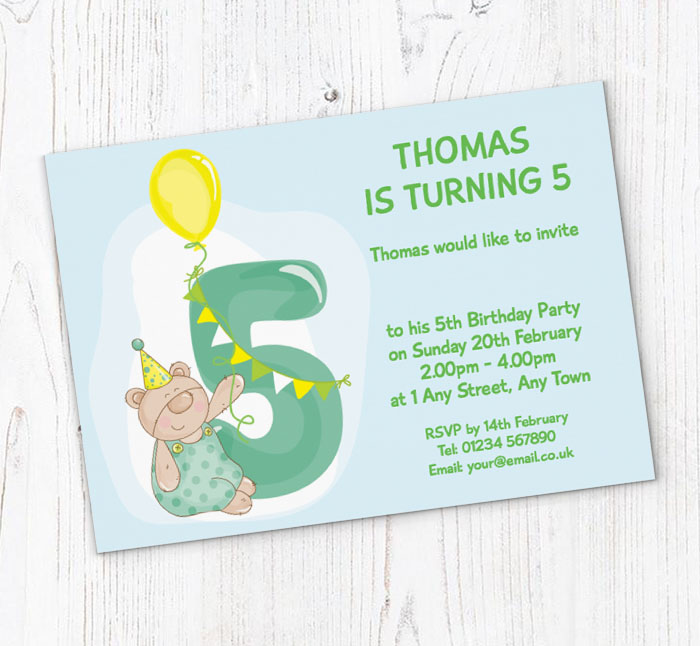 teddy bear 5th birthday invitations