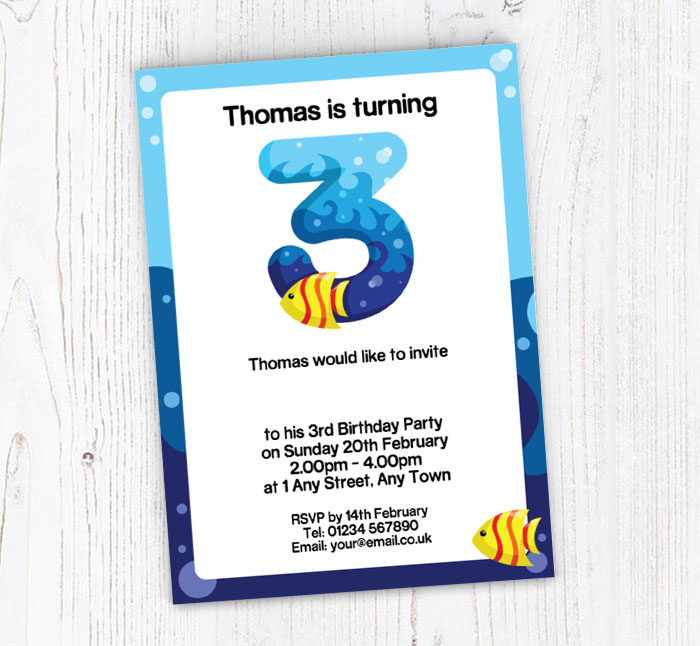 fishes 3rd birthday party invitations