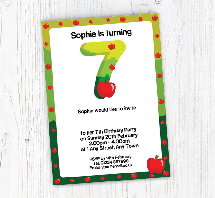 apples 7th birthday party invitations