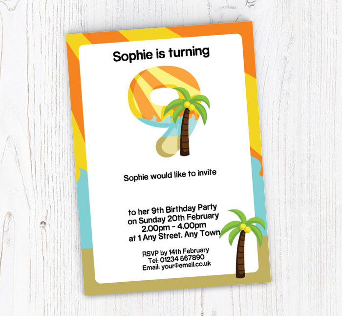 palm trees 9th birthday invitations