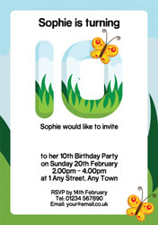 butterflies 10th birthday party invitations