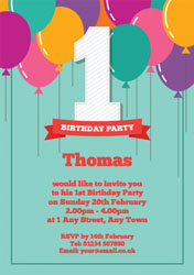 1st birthday balloons party invitations