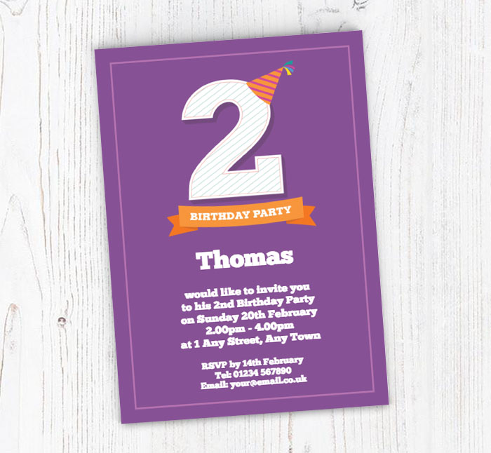 2nd birthday party hat invitations