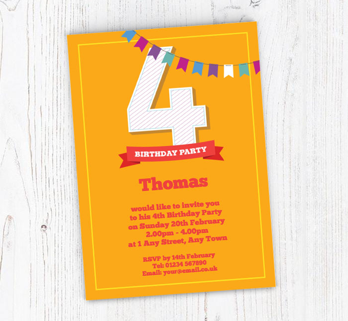 4th birthday bunting party invitations