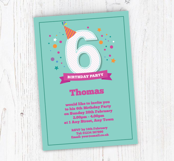 6th birthday party hat invitations