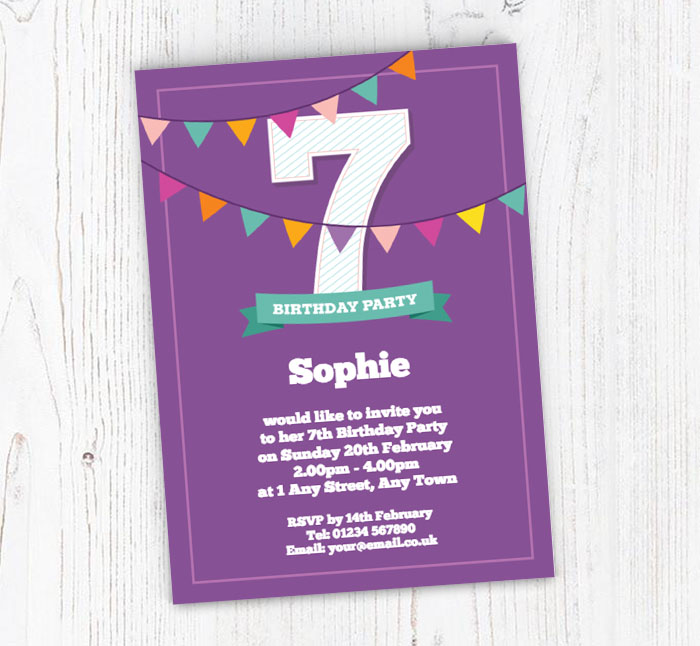 7th birthday bunting party invitations