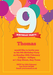 9th birthday balloons party invitations